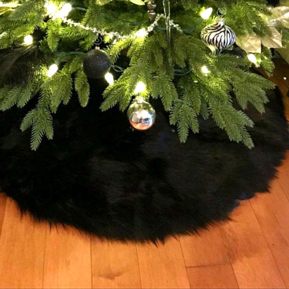 Black Faux Fur Christmas Tree Skirt 60" Round